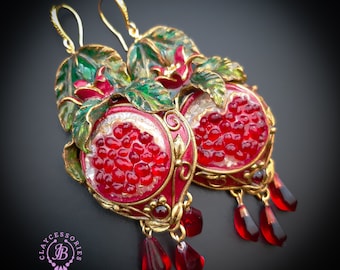 Pomegranate Persephone earrings in Art Nouveau style