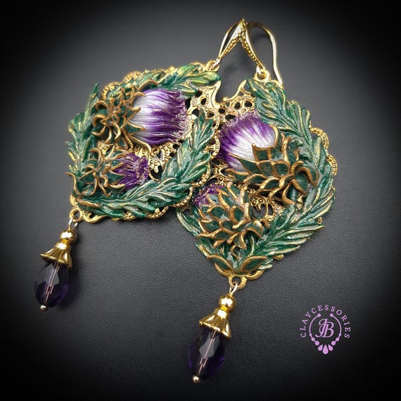 Thistle dangle earrings in Art Nouveau style