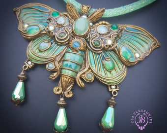 Luna Moth statement necklace in Art Nouveau style