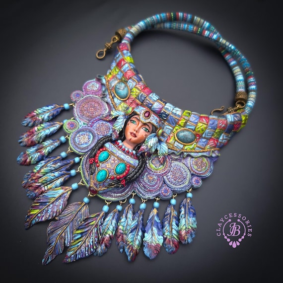 Native American ethnic bib necklace