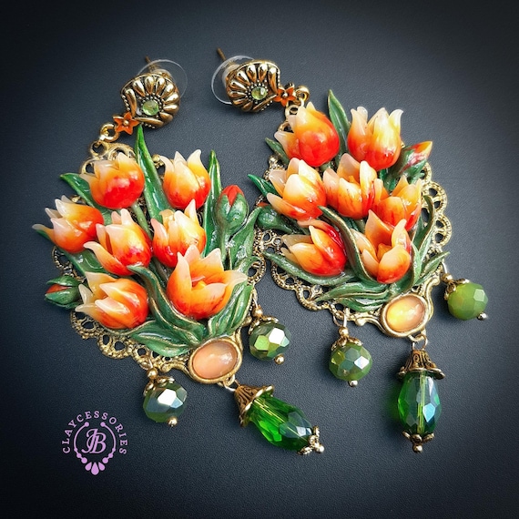 Tulips earrings in Art Nouveau style