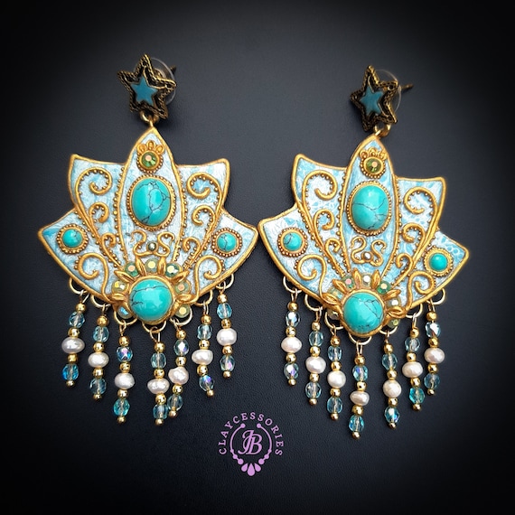 Turquoise Chandelier Filigree earrings