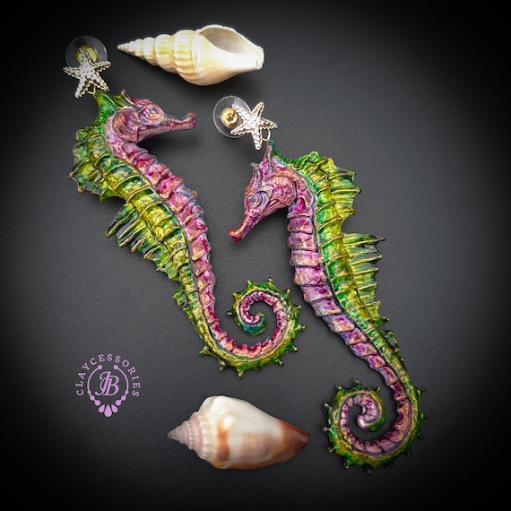 Seahorse dangle Art earrings