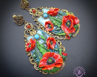 Poppies earrings  in Art Nouveau style