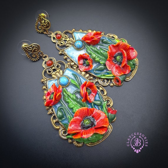 Poppies earrings  in Art Nouveau style