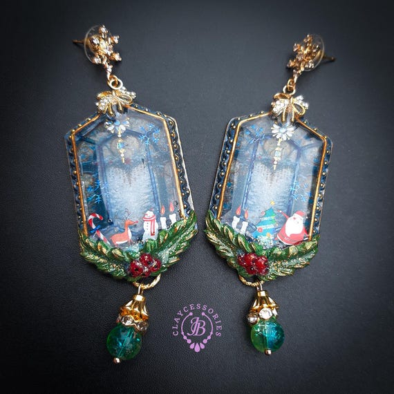 Christmas Holiday windows statement earrings
