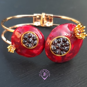 Granatapfel Granat Armband, Faltbares Statement Armband, Granatapfel Schmuck