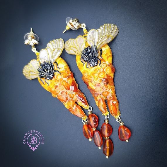 Honey Bee honeycomb dangle earrings