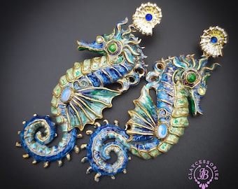 Seahorse statement earrings in Art Nouveau style