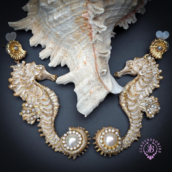 Seahorse Pearl Statement Earrings