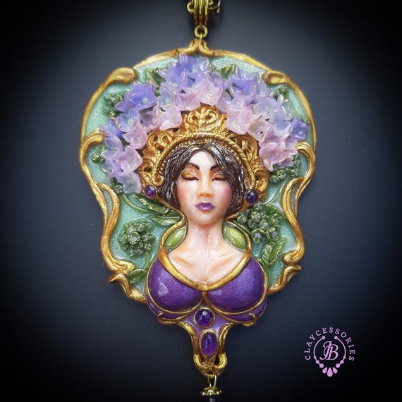 Lady Hydrangea statement necklace in Art Nouveau style
