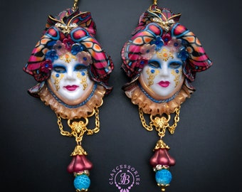 Venetian Butterfly mask earrings in Art Nouveau style