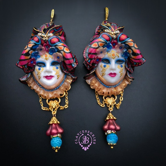 Venetian Butterfly mask earrings in Art Nouveau style