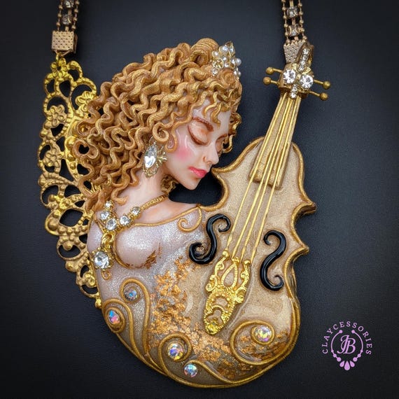 Angel Violin Necklace Art Nouveau Style