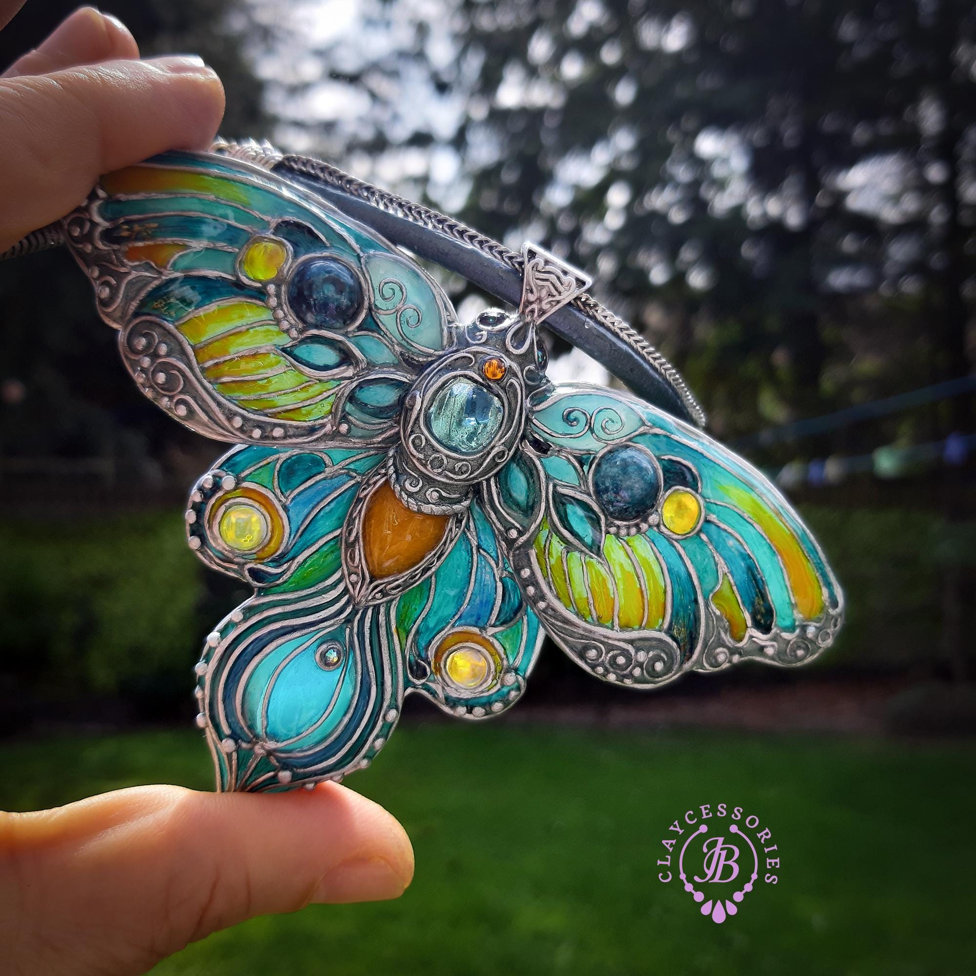 Collier Chaîne Argent Massif 925 - Maille Art Nouveau Avec Papillon - Occasion
