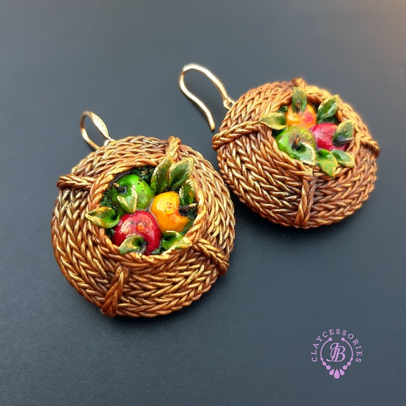 Autumn baskets statement earring, Thanksgiving gift, Autumn leaves earrings, Fall harvest earrings, Festive earrings, Autumn jewellery