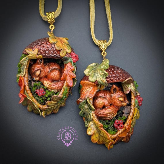 Autumn Squirrel in Acorn Pendant