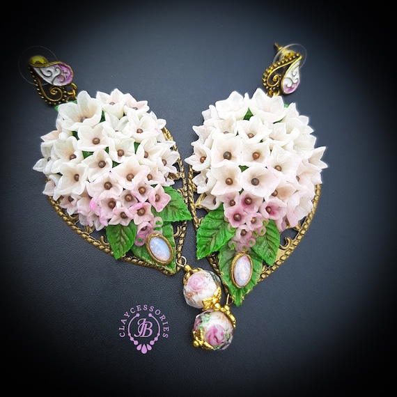 Hydrangea earrings in Art Nouveau style