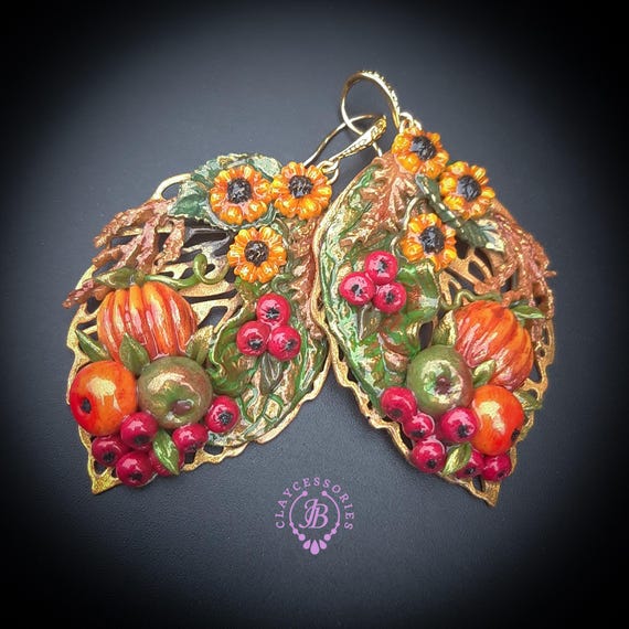 Autumn harvest statement leaf earrings