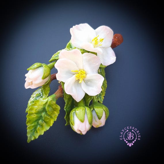 Apple blossom branch brooch