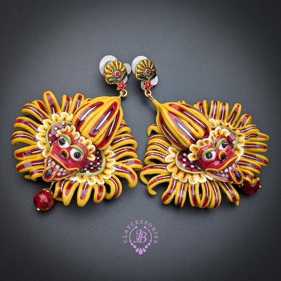 Authentic Sri Lankan Raksha Mask Statement Earrings