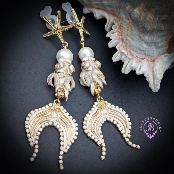 Fish Pearl Starfish Dangle Earrings