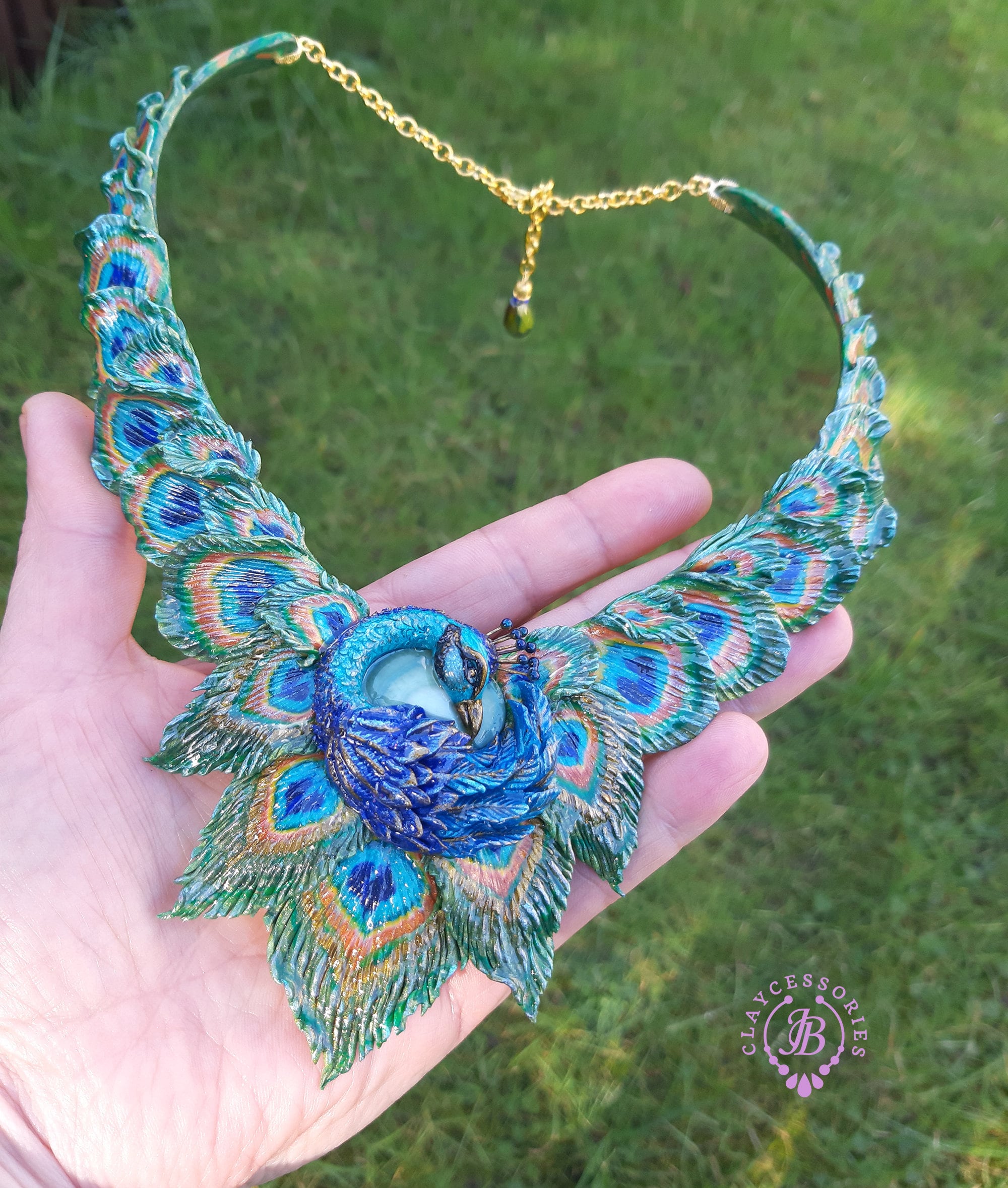 Peacock collar statement necklace