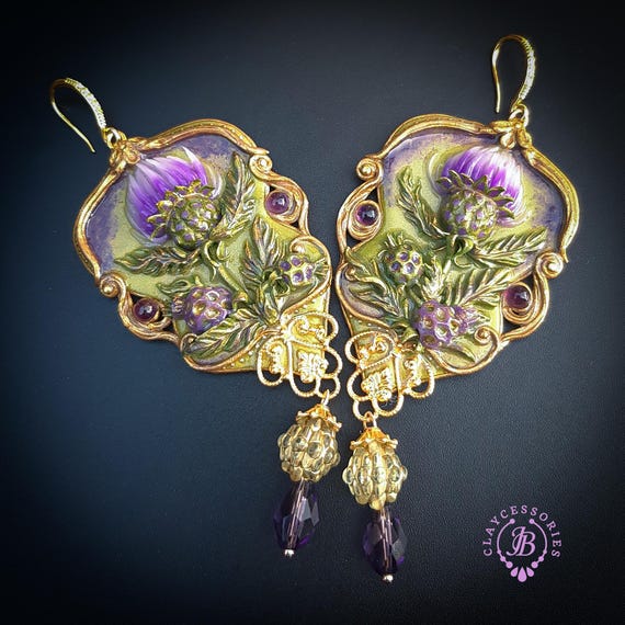 Thistle statement earrings in Art Nouveau style