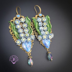 Blue lilies of the valley earrings in Art Nouveau style