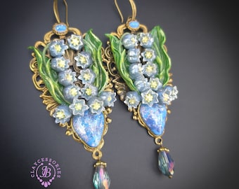 Blue lilies of the valley earrings in Art Nouveau style
