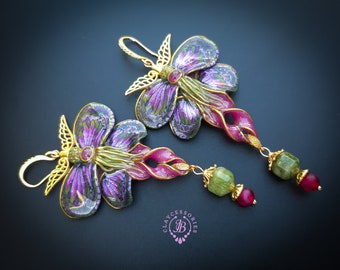 Pink Luna Moth earrings in Art Nouveau style