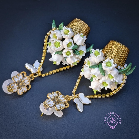 Lily of the Valley Basket Earrings in Art Nouveau style