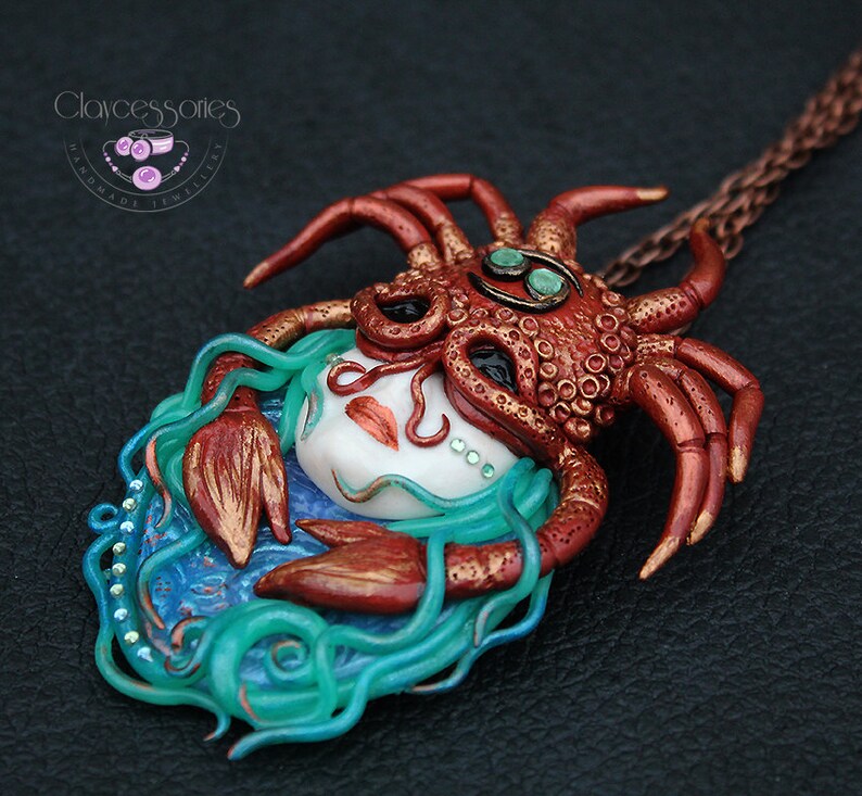 Cancer pendant / Cancer necklace / Zodiac pendant / Cancer gift / Cancer zodiac / Horoscope pendant / Cancer jewelry / Polymer clay pendant image 1