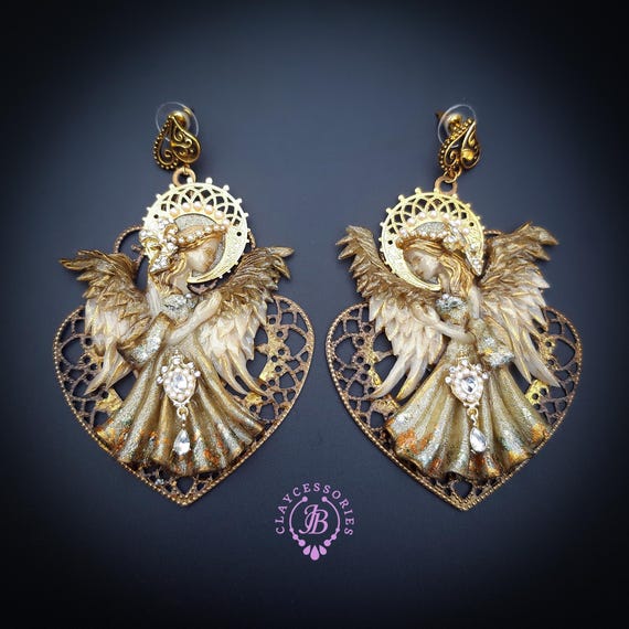 Angel statement earrings  in Art Nouveau style