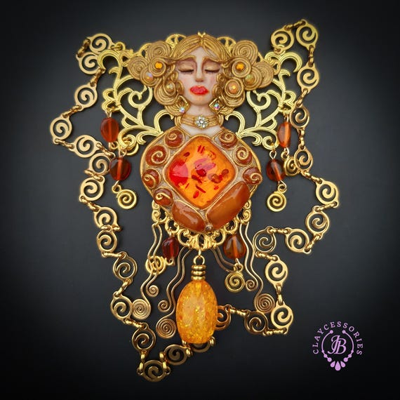 Woman in gold Klimt Inspired Necklace