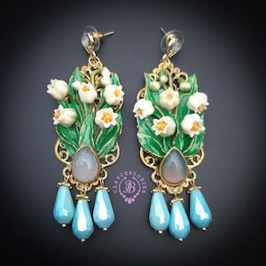 lilies of the valley earrings in Art Nouveau style
