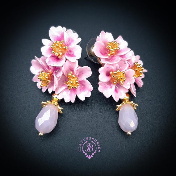 Sakura spring earrings in Art Nouveau style