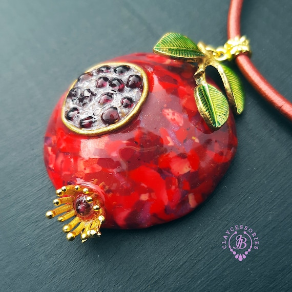 Garnet Pomegranate pendant, Pomegranate fruit charm gift, Botanical Nature statement pendant, Pomegranate jewelley