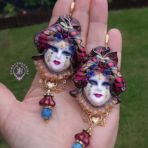 Venetian Butterfly mask earrings in Art Nouveau style image 10
