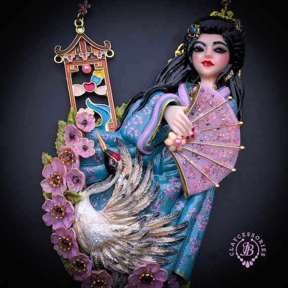 Crane Maiden Pavilion Statement Art Necklace