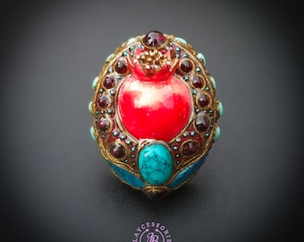 Pomegranate statement adjustable ring in Art Nouveau style