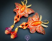 Amber Luna Moth earrings in Art Nouveau style, Shimmers wings Statement earrings, Nature earrings, Luna moth charm, Butterfly gift