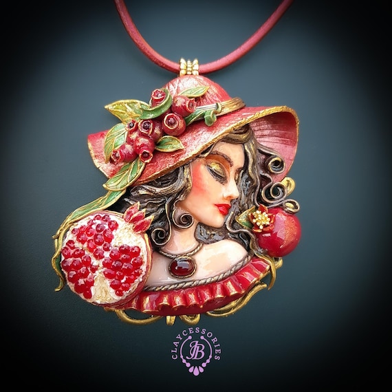 Lady with Pomegranate necklace in Art Nouveau style