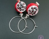 Garnet Pomegranate dangle earrings, Pomegranate charm gift, Botanical fruit statement earrings, Pomegranate jewelley