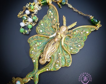 Luna Moth necklace in Art Nouveau style