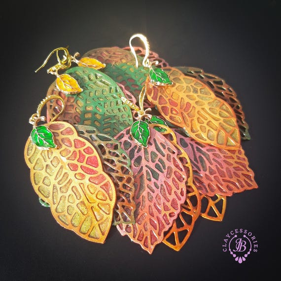 Autumn lacy leaves statement earring
