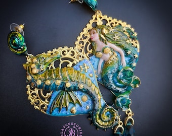 Seahorse Mermaid earrings in Art Nouveau style