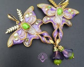 Purple Luna Moth earrings in Art Nouveau style, Shimmers wings Statement earrings, Nature earrings, Luna moth charm, Butterfly gift