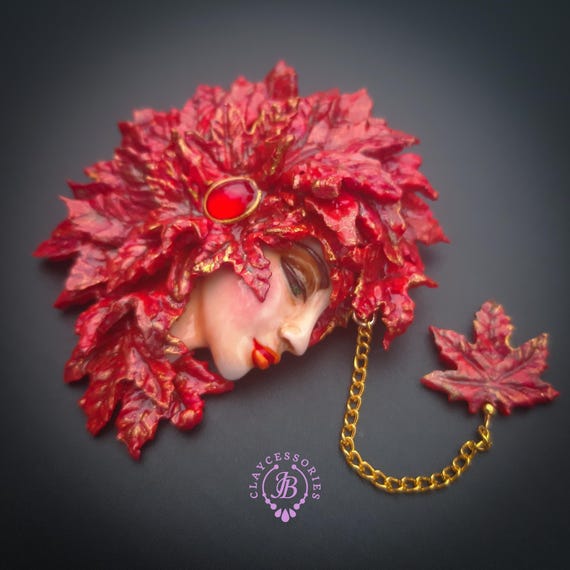 Red Leaf Lady Brooch