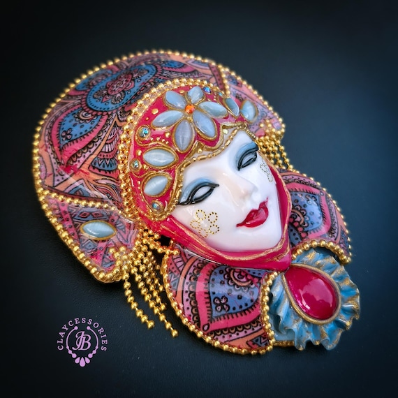 Russian Doll Venetian mask brooch